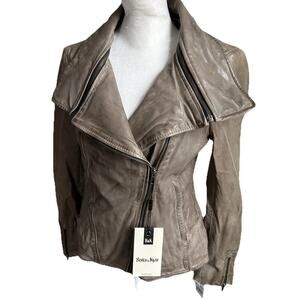 Soia & Kyo Norina Leather Jacket Womens S Taupe Moto Biker NWT Soft